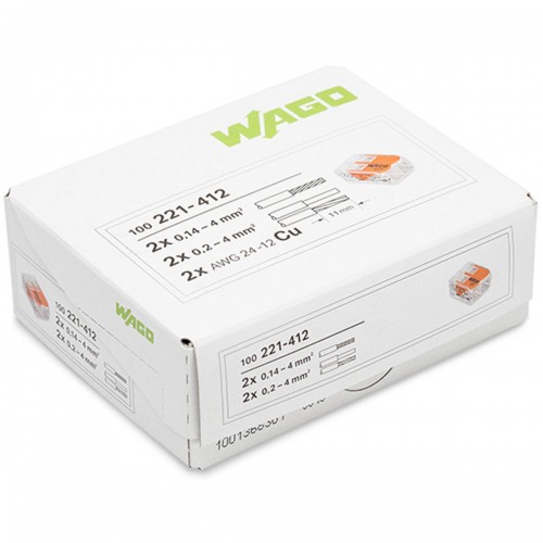 Conector Wago 2P 02 A 4,0M 32A 221-412 - Kit C/100 Unidades