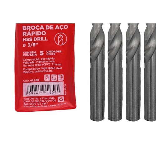 Broca Aco Rapido Cortag   3/8'' - 61958 - Kit C/5 Peças