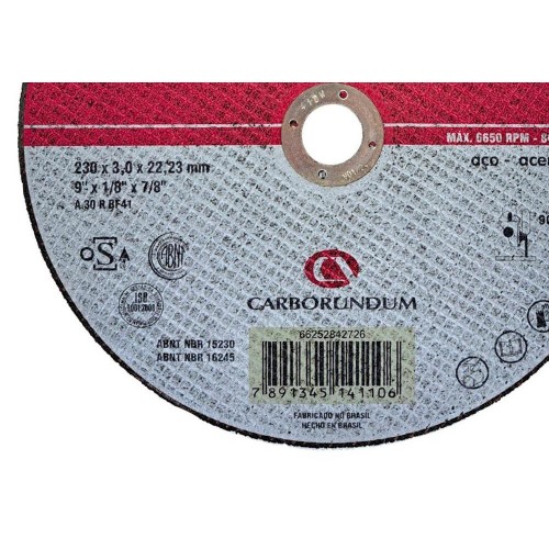 Disco Corte Ferro Carborundum 9''X1/8''X7/8''- 2 Telas
