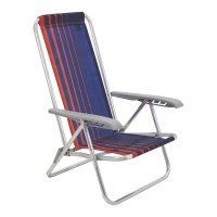 Cadeira De Praia Aluminio Tramontina Bali Assento Baixo Reclinavel Azul/Laranja - 92900/100