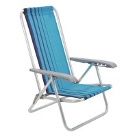 Cadeira De Praia Aluminio Tramontina Bali Assento Baixo Reclinavel Azul - 92900/102