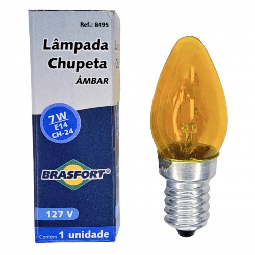 Lampada Chupeta Brasfort 7Wx127V. E14 Ambar - Kit C/25 Peças