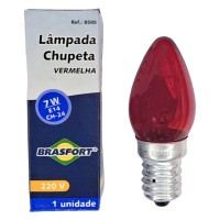 Lampada Chupeta Brasfort 7Wx220V. E14 Vermelha - Kit C/25 Peca
