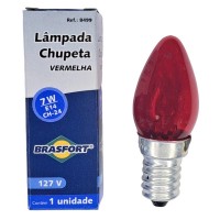 Lampada Chupeta Brasfort 7Wx127V. E14 Vermelha - Kit C/25 Peca