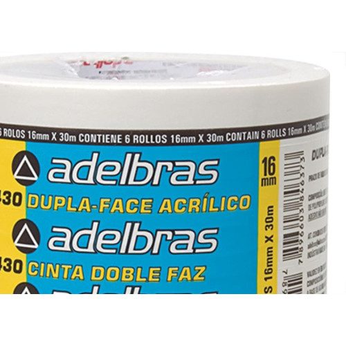 Fita Dupla-Face Adelbras 16Mmx30Mt - Kit C/6 Unidades