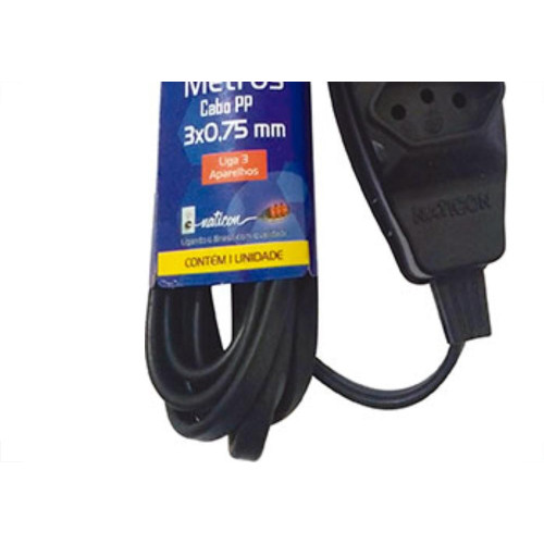 Extensao Naticon Pp 0,75 02Mt 2P+T10A Preto