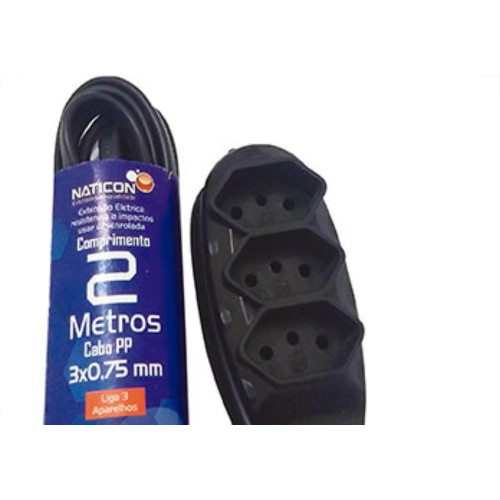 Extensao Naticon Pp 0,75 02Mt 2P+T10A Preto