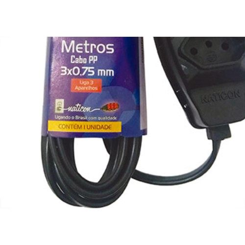 Extensao Naticon Pp 0,75 03Mt 2P+T10A Preto