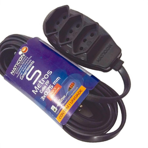 Extensao Naticon Pp 0,75 05Mt 2P+T10A Preto