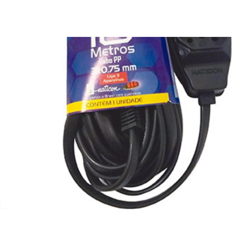 Extensao Naticon Pp 0,75 10Mt 2P+T10A Preto