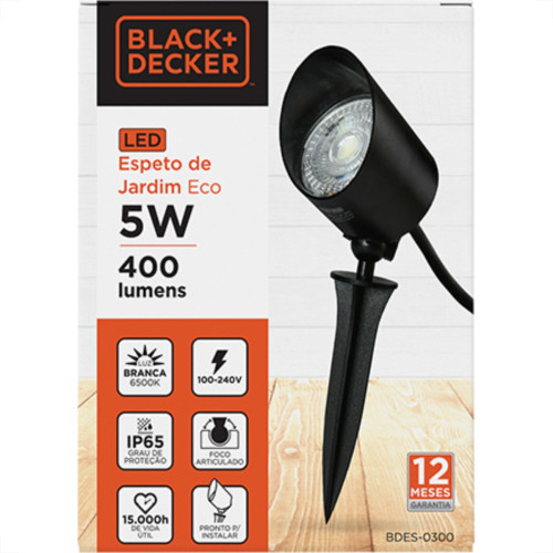 Luminaria Espeto P/Jard B_D Preto 5W 6500K Bivolt