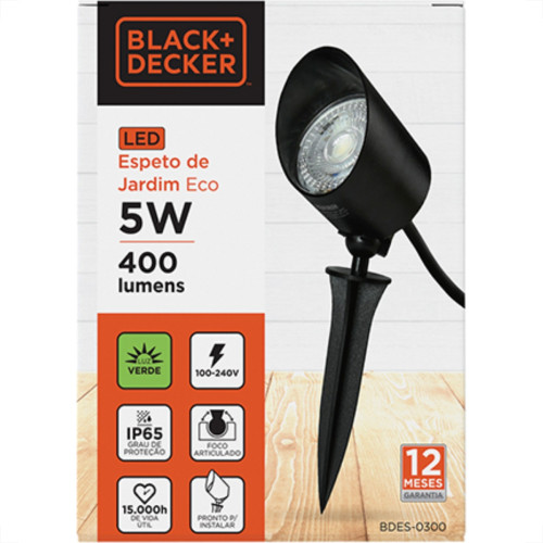 Luminaria Espeto P/Jard B_D Preto 5W Verde Bivolt