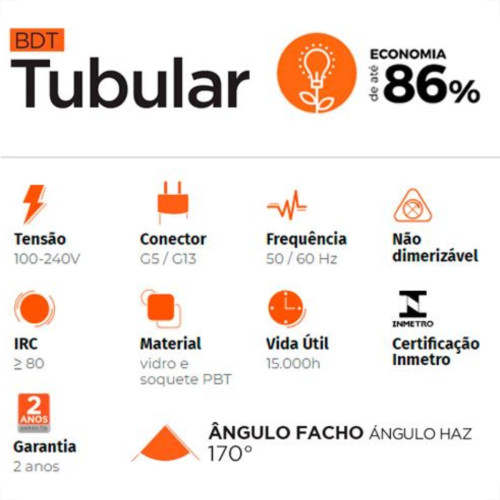 Lampada Tuboled B_D 20W T08 6500K - Kit C/10 Unidades
