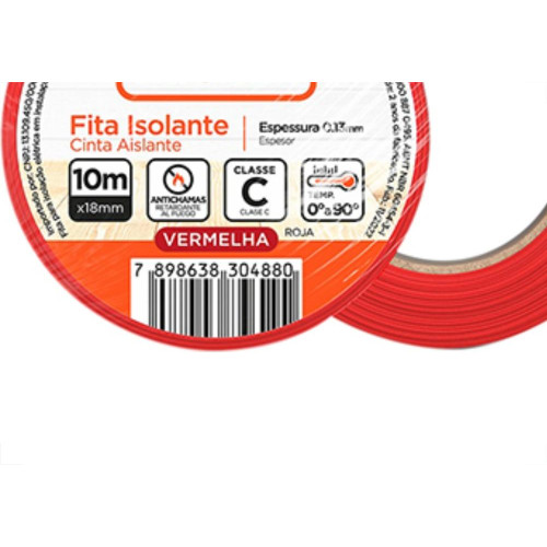 Fita Isol B_D 18X10 Vermelha - Kit C/10 Unidades