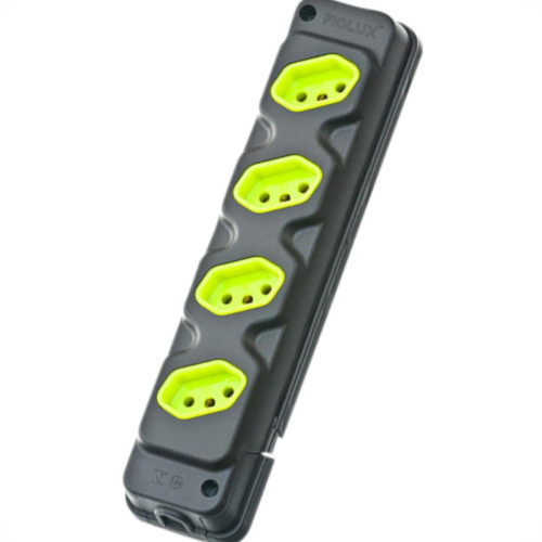 Tomada Barra Fiolux Quadrupla 2Polos+T20A Preto