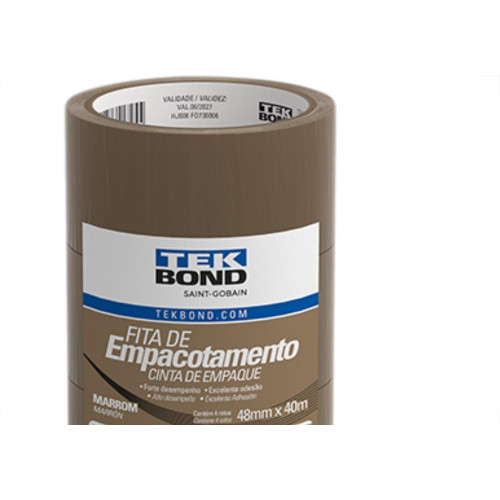 Fita Embal Tekbond 48X40Mm Marrom - Kit C/4 Unidades