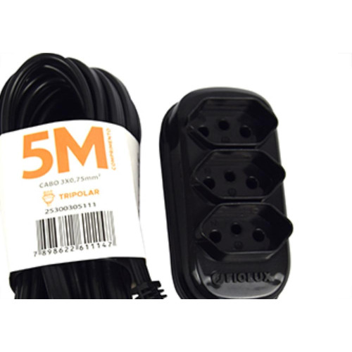 Extensao Fiolux Pl Connect 2P+T 05M Preto