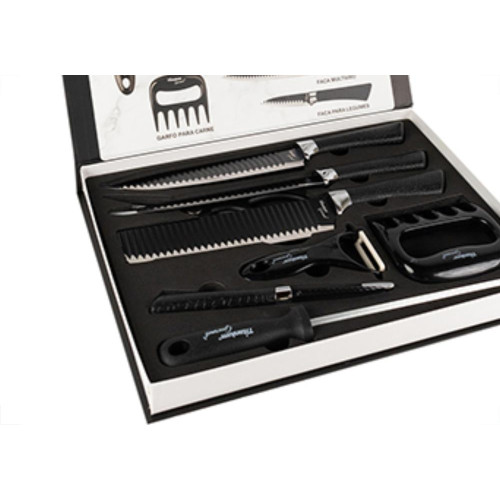 Faca Gourmet Titanium Kit 08Pc Preto 6887