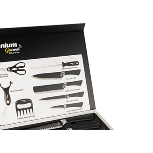 Faca Gourmet Titanium Kit 08Pc Preto 6887