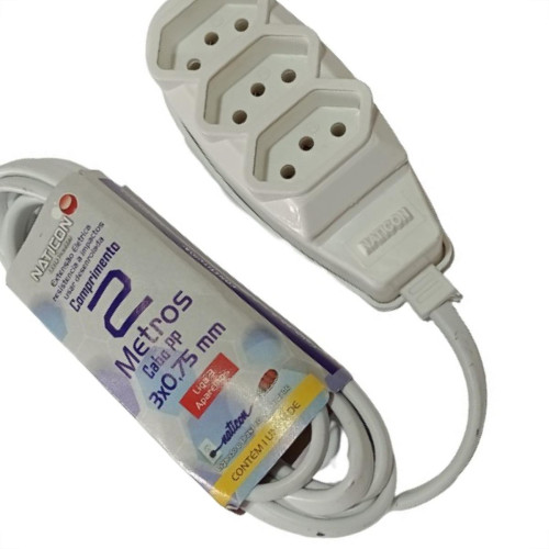 Extensao Naticon Pp 0,75 02Mt 2P+T10A Branco Extensao Naticon Pp 0,75 02Mt 2P+T10A Branco
