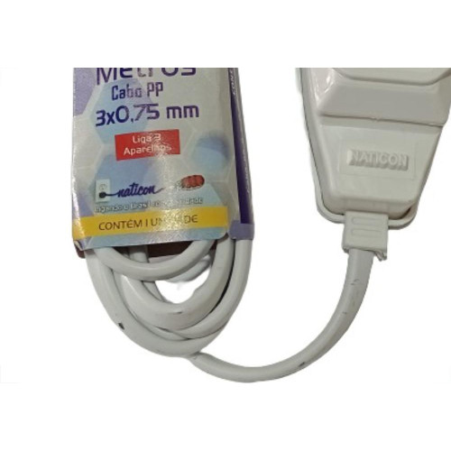 Extensao Naticon Pp 0,75 02Mt 2P+T10A Branco Extensao Naticon Pp 0,75 02Mt 2P+T10A Branco
