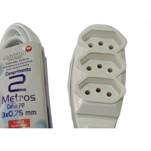 Extensao Naticon Pp 0,75 02Mt 2P+T10A Branco Extensao Naticon Pp 0,75 02Mt 2P+T10A Branco