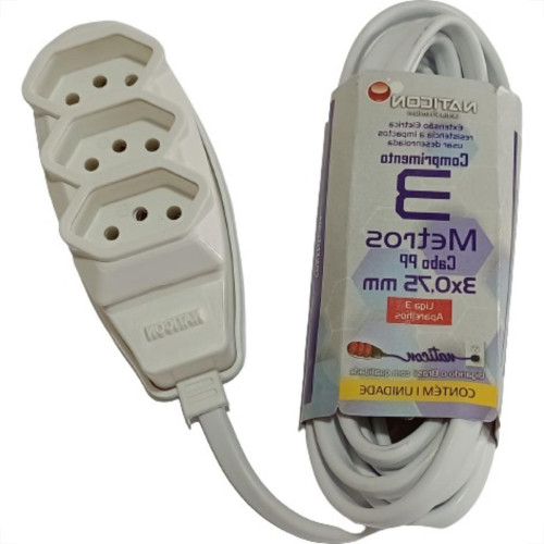 Extensao Naticon Pp 0,75 03Mt 2P+T10A Branco Extensao Naticon Pp 0,75 03Mt 2P+T10A Branco