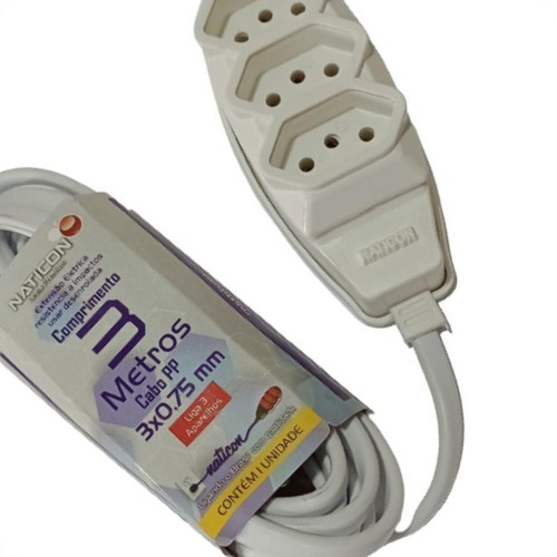 Extensao Naticon Pp 0,75 03Mt 2P+T10A Branco Extensao Naticon Pp 0,75 03Mt 2P+T10A Branco