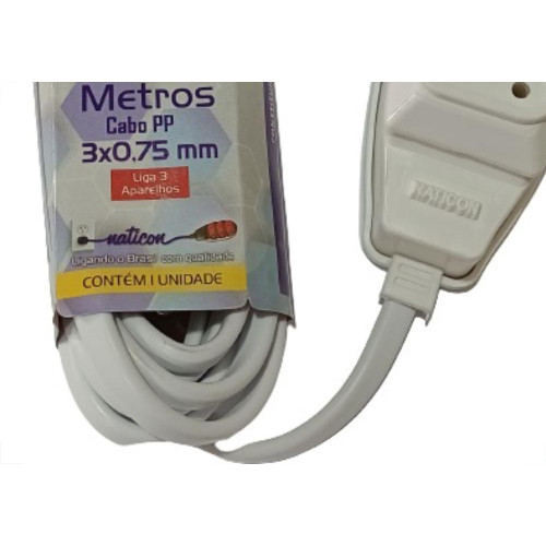 Extensao Naticon Pp 0,75 03Mt 2P+T10A Branco Extensao Naticon Pp 0,75 03Mt 2P+T10A Branco