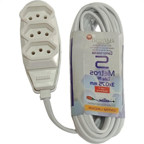 Extensao Naticon Pp 0,75 05Mt 2P+T10A Branco Extensao Naticon Pp 0,75 05Mt 2P+T10A Branco
