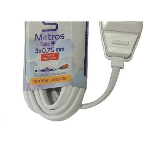 Extensao Naticon Pp 0,75 05Mt 2P+T10A Branco Extensao Naticon Pp 0,75 05Mt 2P+T10A Branco