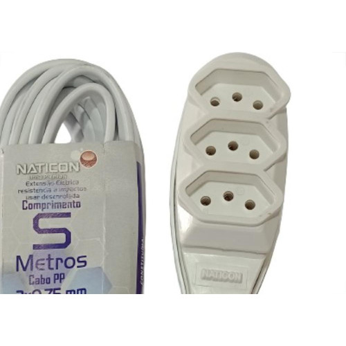 Extensao Naticon Pp 0,75 05Mt 2P+T10A Branco Extensao Naticon Pp 0,75 05Mt 2P+T10A Branco