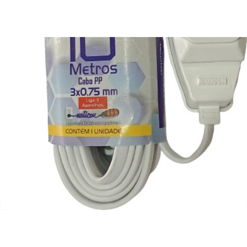 Extensao Naticon Pp 0,75 10Mt 2P+T10A Branco Extensao Naticon Pp 0,75 10Mt 2P+T10A Branco