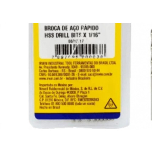 Broca Aco Rapido Irwin (1/16) - Kit C/10 Unidades