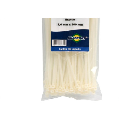 Abracadeira Nylon Brasfort Branca 3,6X200 100 Pecas 8631