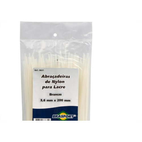 Abracadeira Nylon Brasfort Branca 3,6X200 100 Pecas 8631