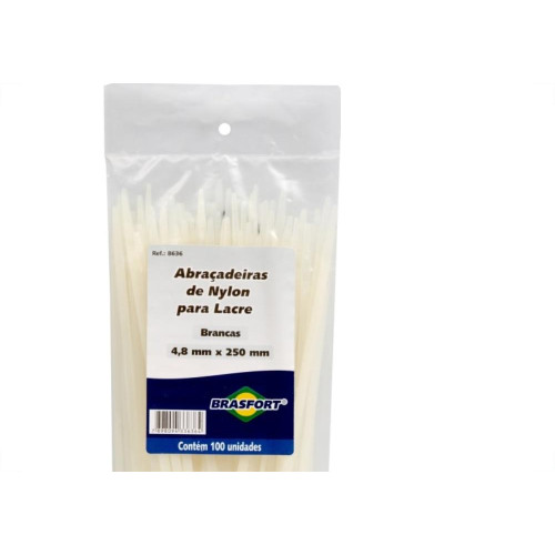 Abracadeira Nylon Brasfort Branca 4,8X250 100 Pecas 8636