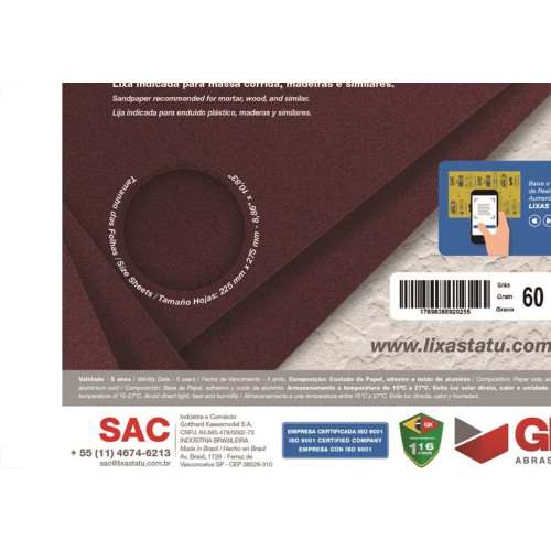 Lixa Massa Tatu 60 Trionite A29300600050 - Kit C/50 