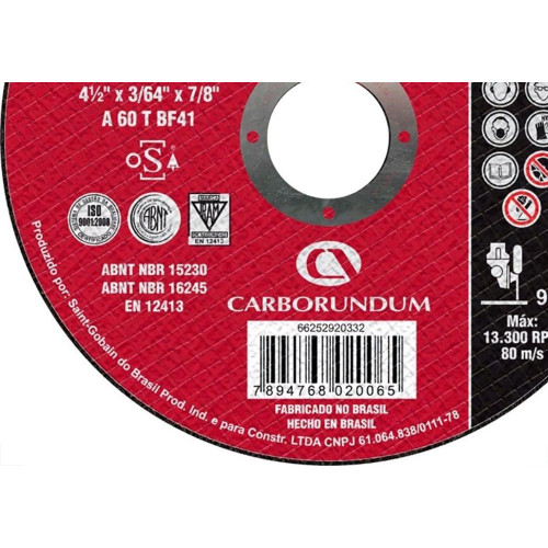 Disco De Corte Para Inox Carborundum 4.1/2 X 1,0Mm X 7/8 
