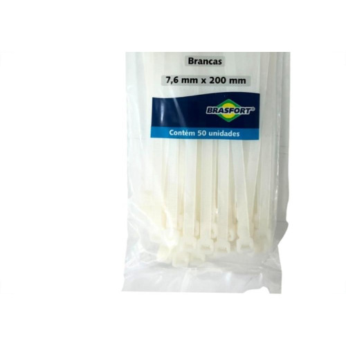 Abracadeira Nylon Brasfort Branca 7,6X200 50 Pecas 8688