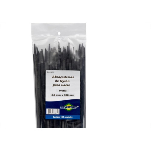 Abracadeira Nylon Brasfort Preta 4,8X300 100 Pecas 8871