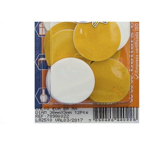 Calco Eva Auto Adesivo Redondo Branco 36 X 3Mm 12 Pecas 022 Bribts000021