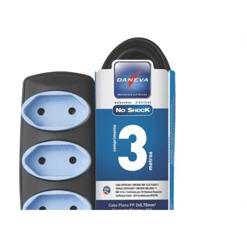 Extensao Daneva Noshock Pp 2X0,75 Grafite 10A 3M Dn1717