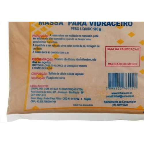Massa Vidraceiro Linhal Pacote Com 500Gr 20012 - Kit C/12 