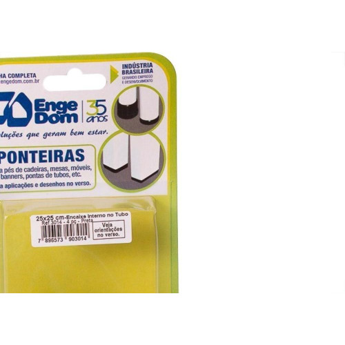 Ponteira Cadeira Engedom 25X25 Interno Preta 4 Pecas Quadrado 3014