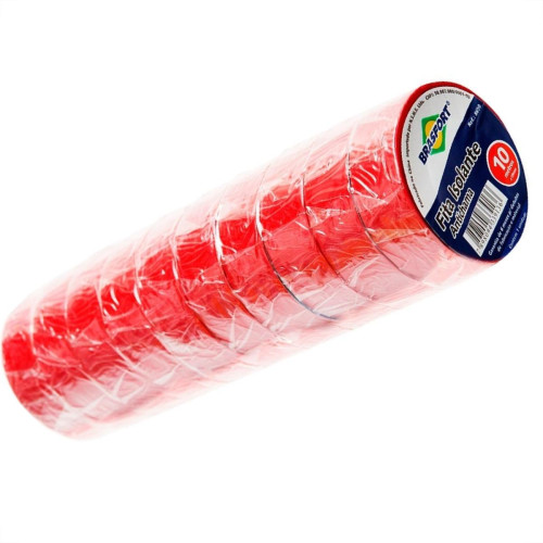 Fita Isolante Brasfort 10M X 19Mm Vermelha 8650 - Kit C/10 