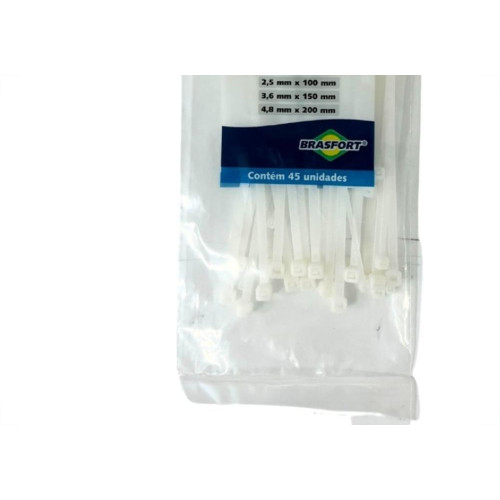 Abracadeira Nylon Brasfort Branca Kit 3 Medidas 45 Pecas 8619