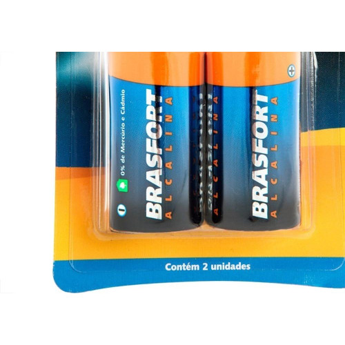 Pilha Brasfort Alcalina Grande ''D'' Cartela Com 2 Pecas 6303