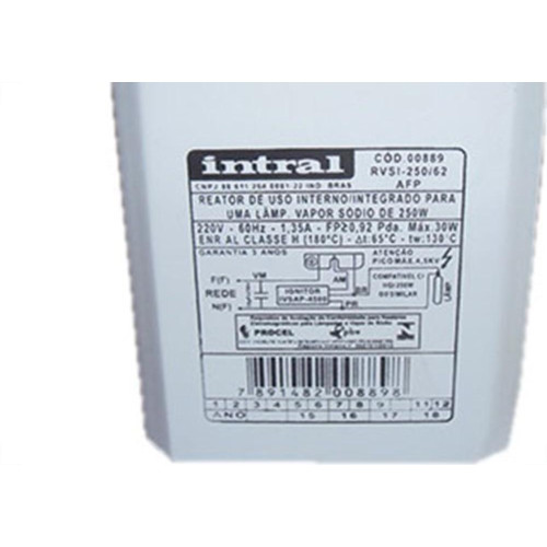 Reator Intral Vapor Metalico Interno 250W Ignitor+Capacitor Alto Fator 1206