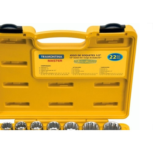 Soquete Tramontina Encaixe Estriado 1/2'' 8 A 32 Com 22Pecas 